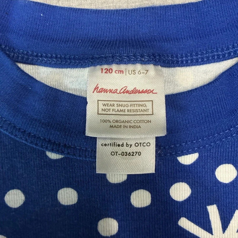 Hanna Andersson Organic Cotton Blue Snowflake  Fitted Pajamas 120 6-7 Holiday